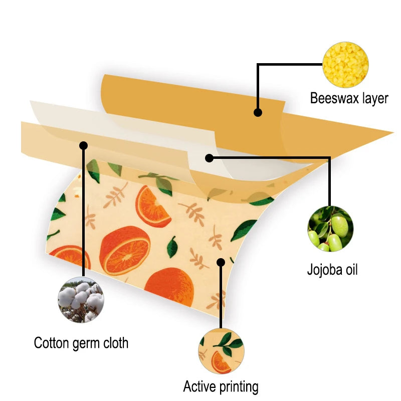 Enveloppes alimentaires réutilisables et écologiques en cire d'abeille, 3 pièces