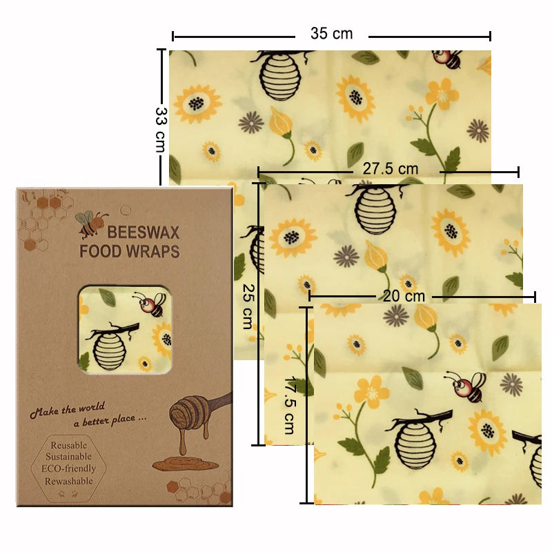 Enveloppes alimentaires réutilisables et écologiques en cire d'abeille, 3 pièces