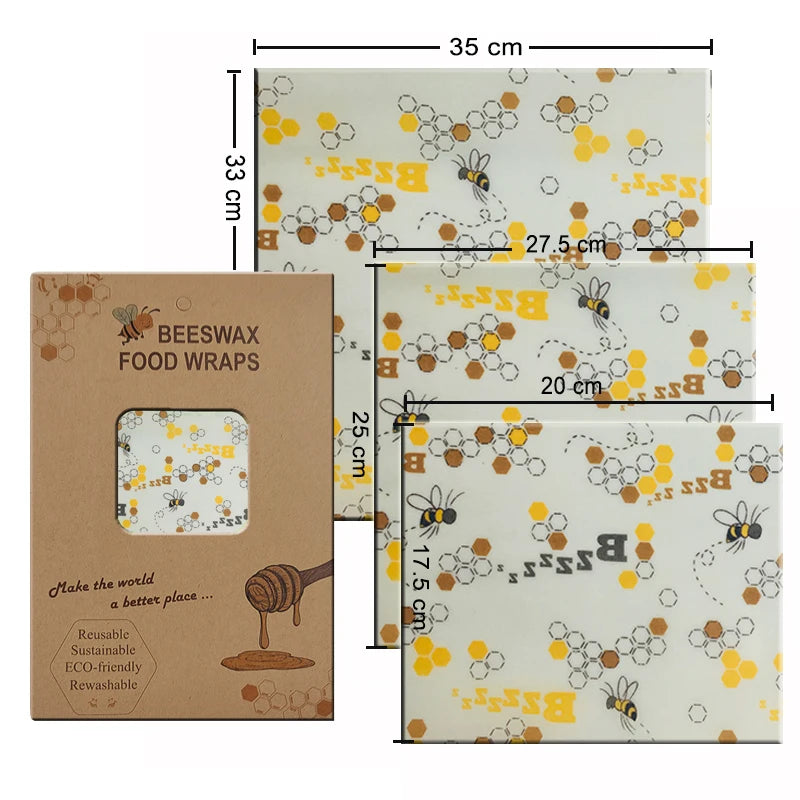 Enveloppes alimentaires réutilisables et écologiques en cire d'abeille, 3 pièces